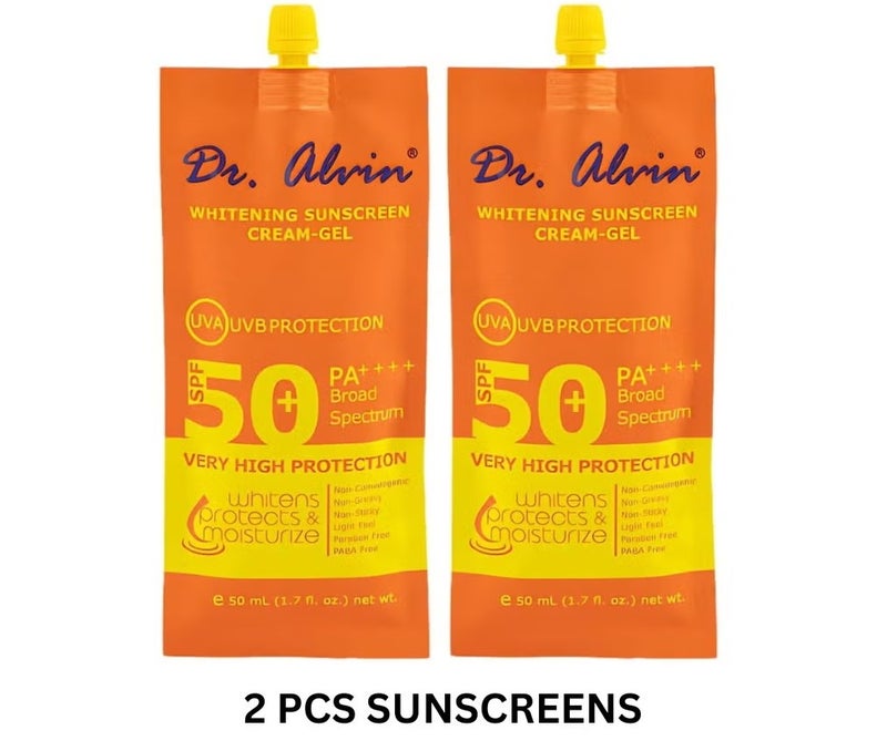 عبوة من 2 كريم جل واقي من الشمس لتفتيح البشرة SPF 50 بلس PA + واقي شمسي واسع الطيف للوجه والجسم مناسب للبشرة الدهنية والمعرضة لحب الشباب خفيف الوزن وغير دهني 50 مل لكل منهما