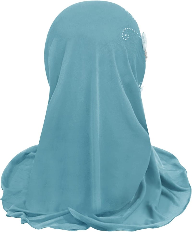 NICEYST Girls Ice Silk Muslim Khimar Hijab Headscarf Flower Arab Scarf Shawls Neck Wrap Islamic Head Wrap for Age 2-7 Years - Image 4