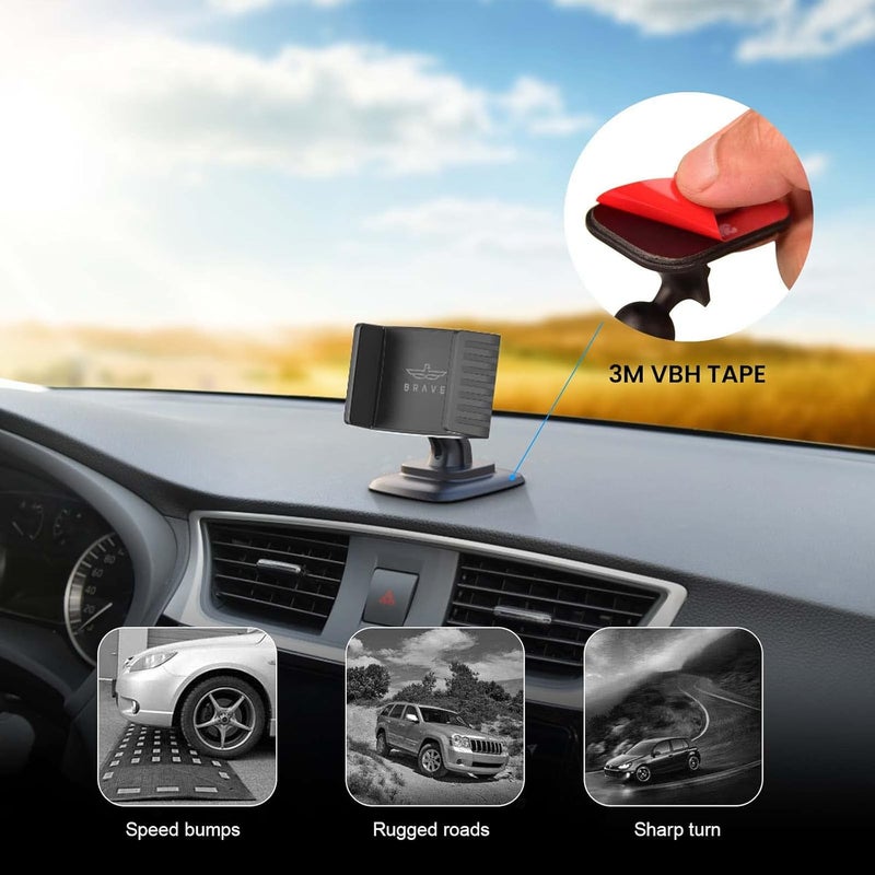 Brave Car Mobile Phone Holder 2-in-1 Universal Air Vent and Dashboard Device Holder with Strong Adhesion - Image 2