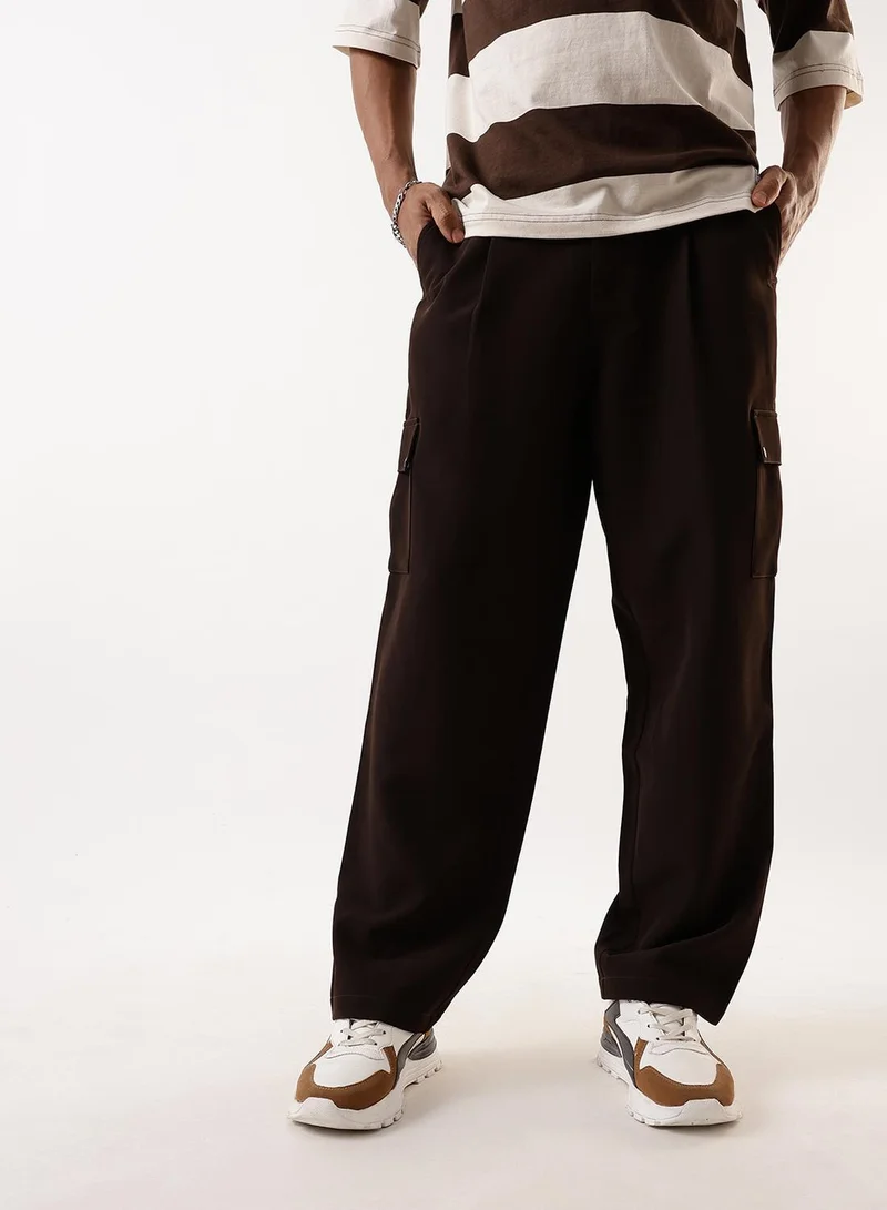 هاي ستار بنطلون رجالي بني بوليستر سادة كارجو مريح