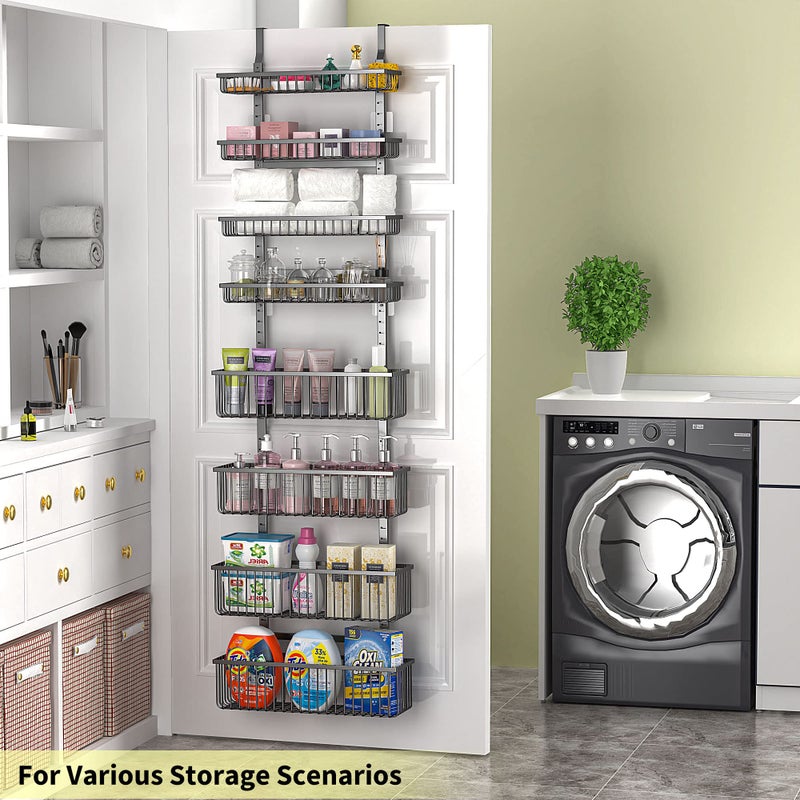 Moforoco Over The Door Pantry Organizer, Pantry Door Organizer Shelves, Kitchen Organizers and Storage, Hanging Basket Wall Spice Rack Seasoning Shelves, Laundry Room Bathroom accessoriesï¼ˆBlack - Image 5