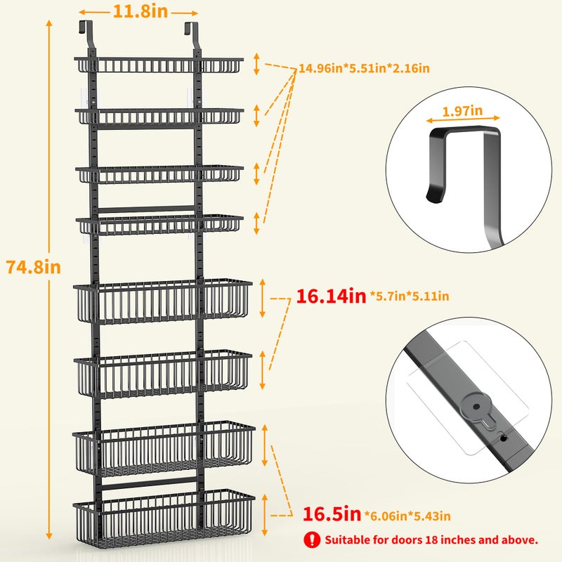 Moforoco Over The Door Pantry Organizer, Pantry Door Organizer Shelves, Kitchen Organizers and Storage, Hanging Basket Wall Spice Rack Seasoning Shelves, Laundry Room Bathroom accessoriesï¼ˆBlack - Image 4