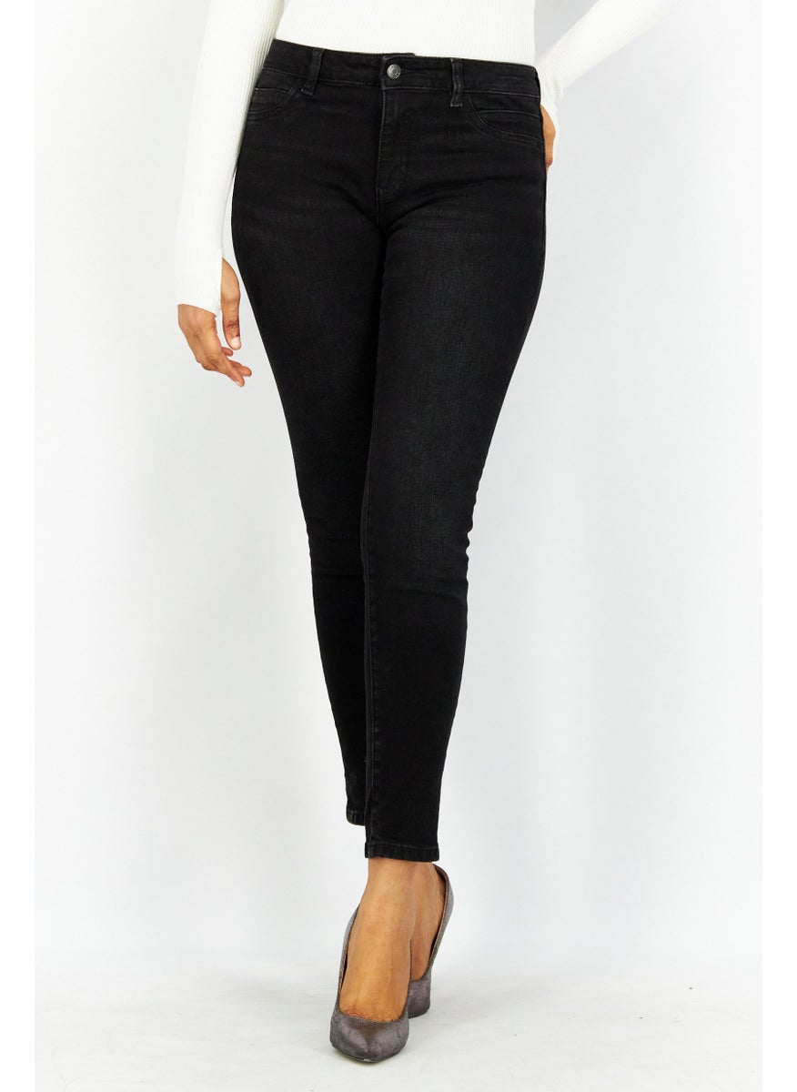 ESPRIT Women Regular Fit Washed Stretchable Denim Jeans, Black  - Image 1