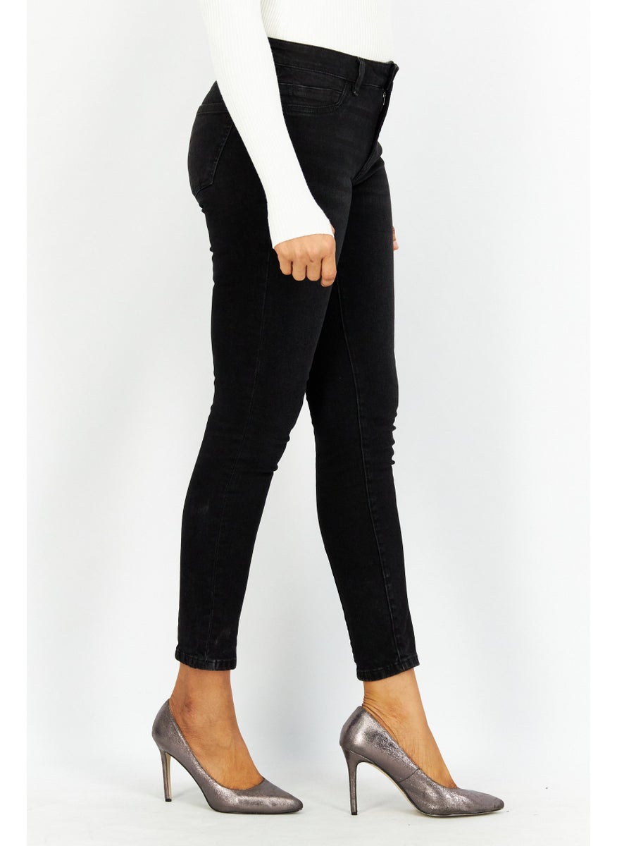 ESPRIT Women Regular Fit Washed Stretchable Denim Jeans, Black  - Image 3