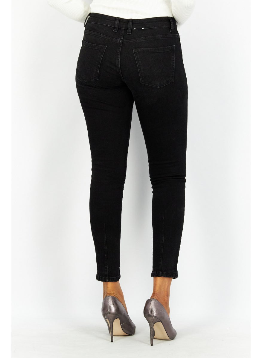 ESPRIT Women Regular Fit Washed Stretchable Denim Jeans, Black  - Image 4