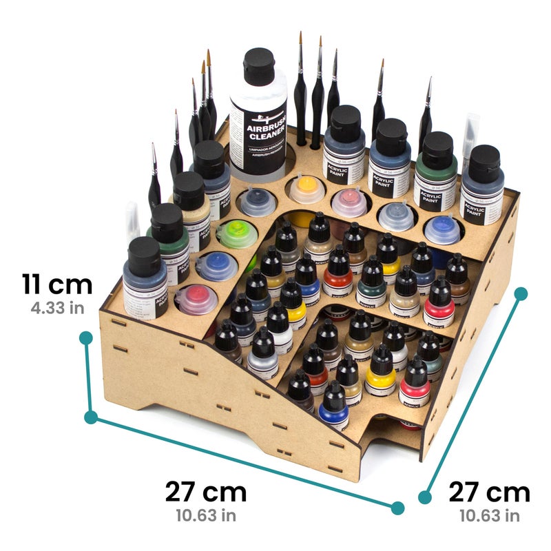 PROSCALE Corner Paint Rack Organizer, Art desk Corner Paint Stand holder for Miniature & Model Paints + Brush/Tool Slots, 26 36mm Holes Compatible with Vallejo, Army Painter, AK (Module C) - Image 2