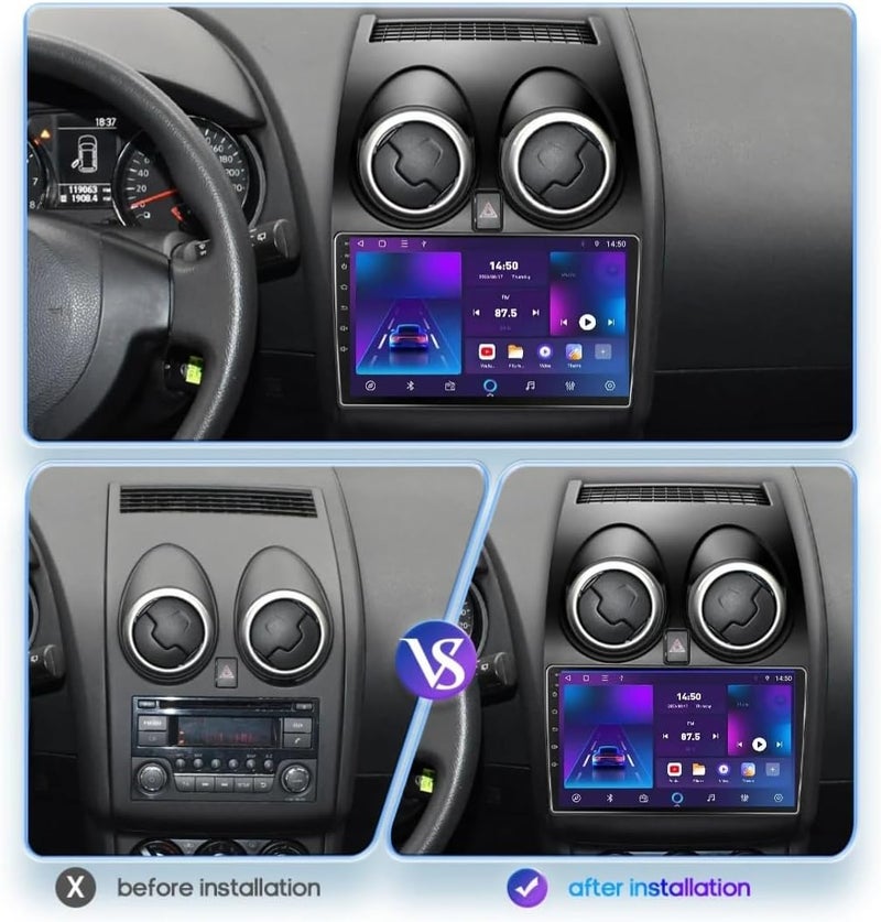 فيريكس ستيريو سيارة نيسان قاشقاي مناسب لشاشة أندرويد 2006-2013 مع Apple Carplay Android Auto لاسلكي واي فاي DSP FM&AM BT AHD كاميرا متضمنة واجهة سريعة (8 + 128 جيجابايت 8CORE Carplay) - Image 2