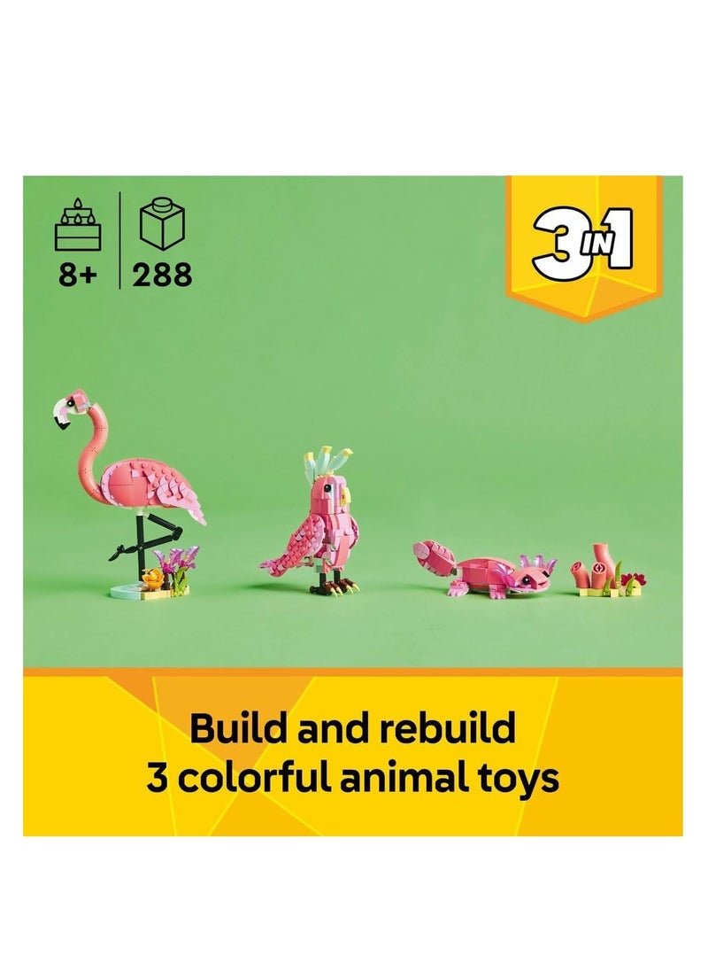 LEGO LEGO Wild Animals Pink Flamingo Toy - Transforms Into A Cockatoo Parrot Figure Or Axolotl - Creative Building Set, 31170  - Image 3