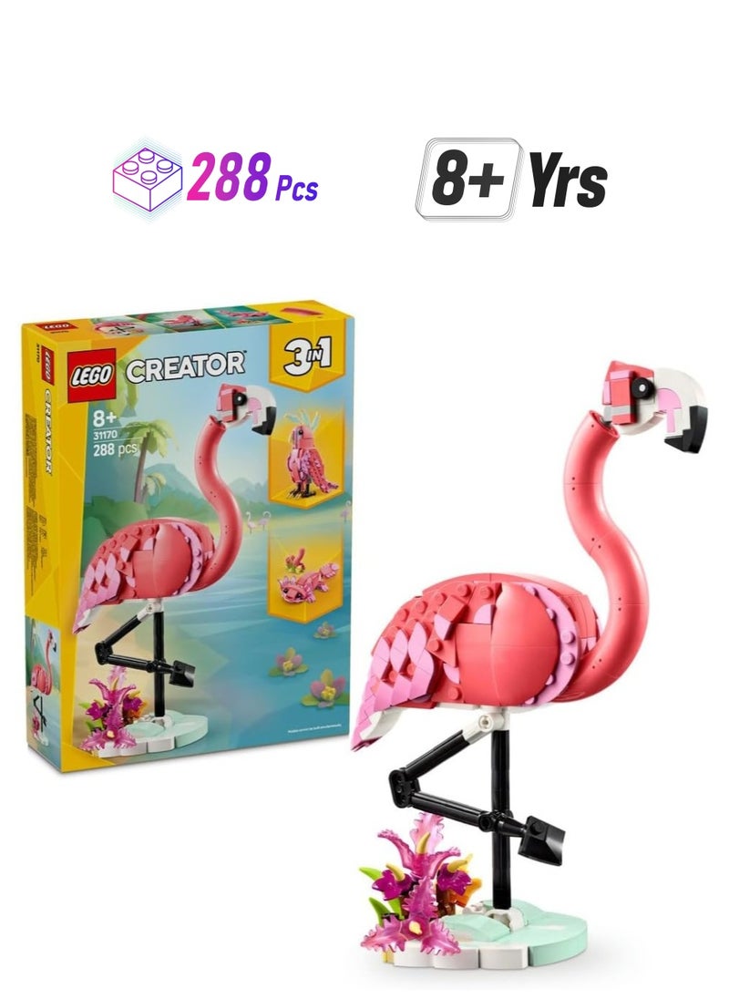 LEGO LEGO Wild Animals Pink Flamingo Toy - Transforms Into A Cockatoo Parrot Figure Or Axolotl - Creative Building Set, 31170  - Image 1