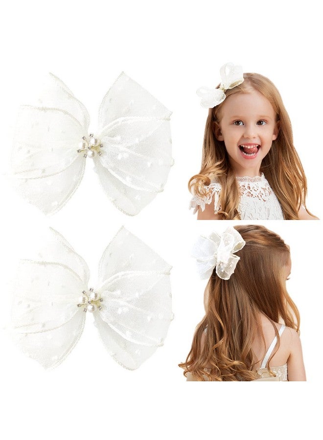 LILIEBE LILIEBE 6” Big Girls Hair Bows with Clips, Toddler Hair Accessories for Flower Girl dress, Unique Cheer Bows & Pigtail Bows, Set of 2 (cream-01, 6") - Image 1