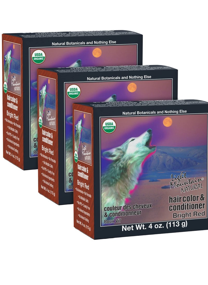 Light Mountain Light Mountain Henna Hair Color & Conditioner - Bright Red Hair Dye for Men/Women, Organic Henna Leaf Powder and Botanicals, Chemical-Free, Semi-Permanent Hair Color, 4 Oz (Pack of 3)  - Image 1