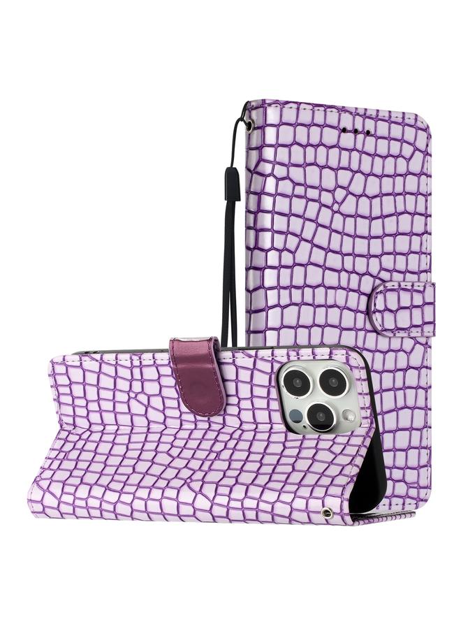 اس-توب جراب هاتف iPhone 16 Pro مصنوع من جلد التمساح مع قلاب أفقي - Image 1