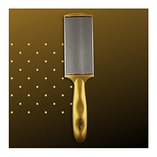 TRITON Professional Dual Sided Foot Scraper for Pedicure Filer with Steel n Emery Pad, Hard n Dead Skin Removing Callus Remover Foot Scrubber, Golden - Image 1