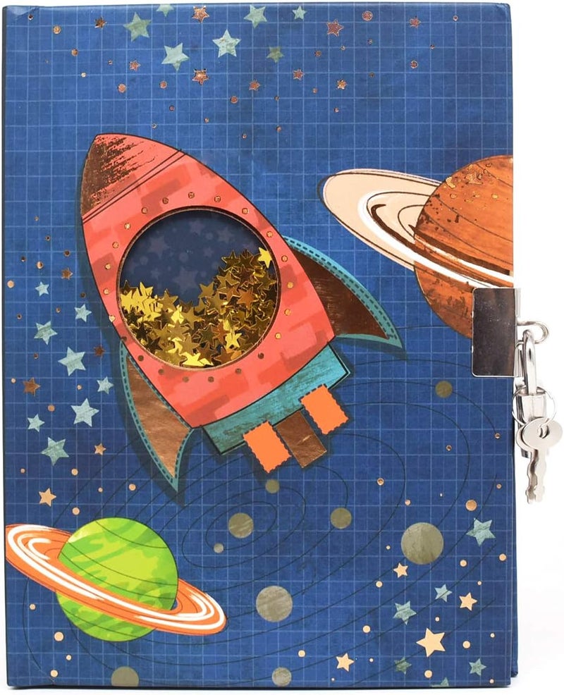 GINMLYDA Boys Diary with Lock for Kids, Spacecraft Diaries 7.1x5.3 inches 160 Pages Cute Boy Journal Secret Notebook with Lock and Key for Little Kid Writing Drawing Gift for Pre school Age 6,8,12 - Image 2