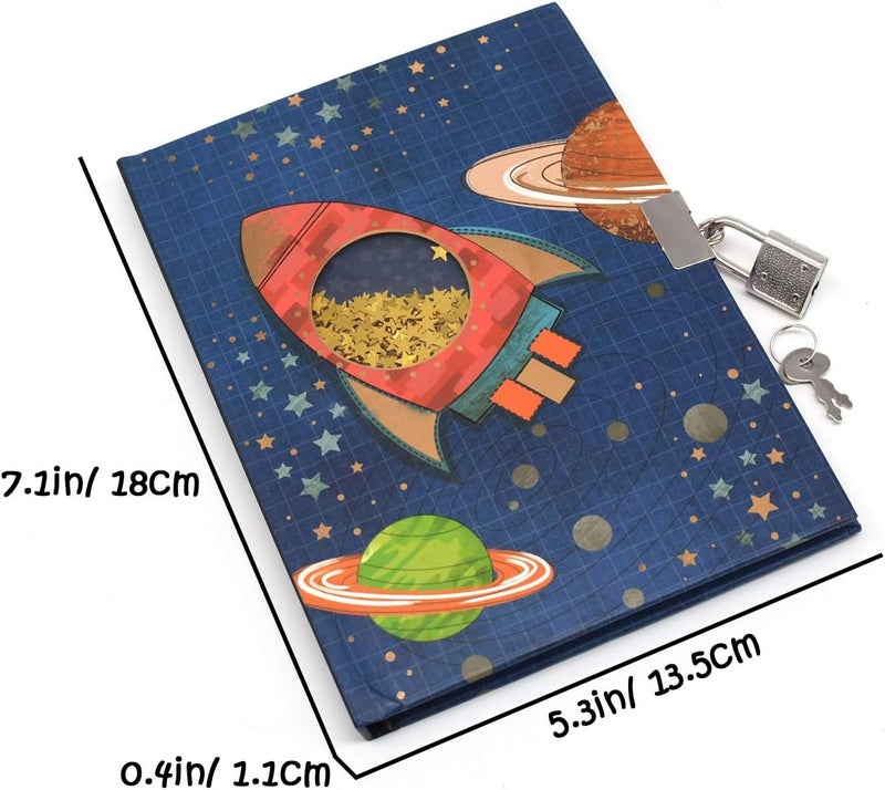 GINMLYDA Boys Diary with Lock for Kids, Spacecraft Diaries 7.1x5.3 inches 160 Pages Cute Boy Journal Secret Notebook with Lock and Key for Little Kid Writing Drawing Gift for Pre school Age 6,8,12 - Image 5