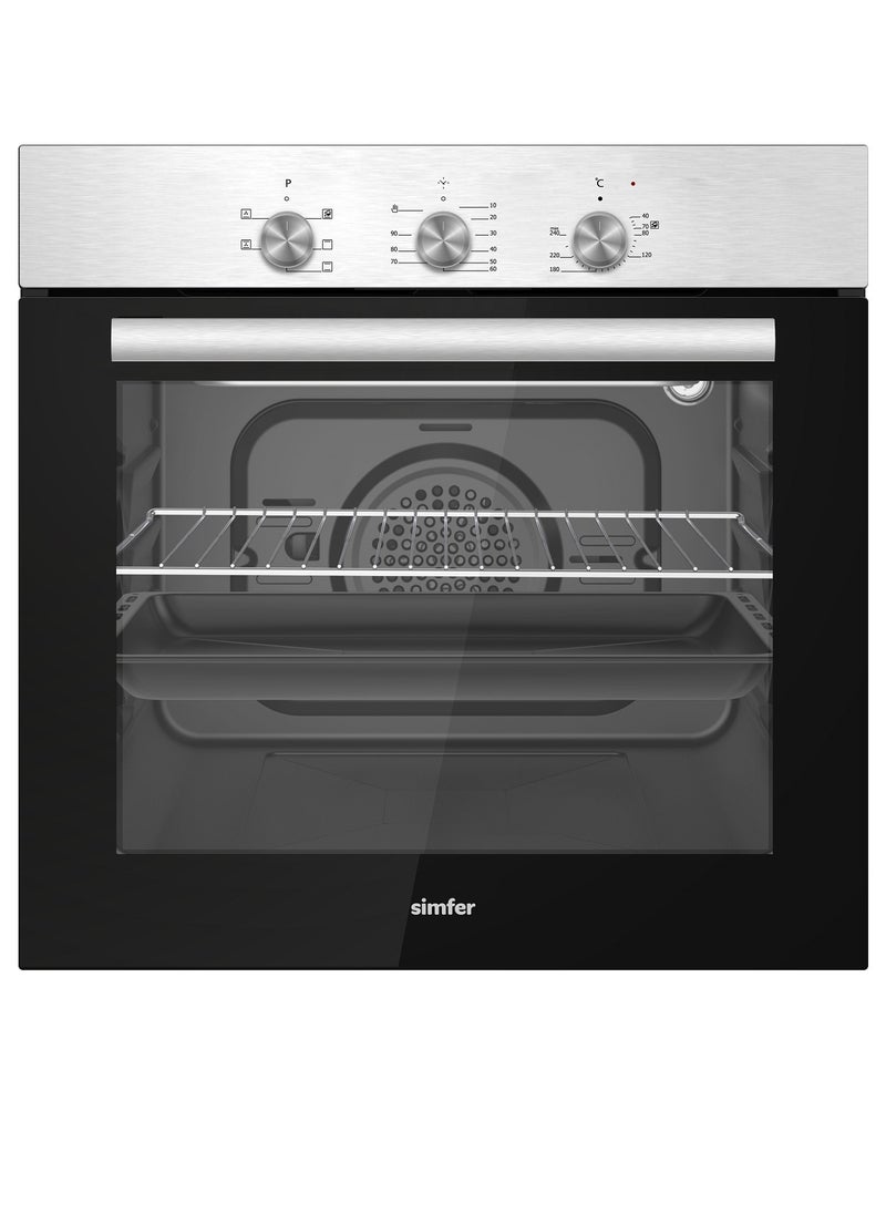 Simfer Built in 60 Cm Oven -  Stainless Steel- Automatic Ignition – Mechanical Timer -chicken rotisserie – Full Safety - Turbo Fan 