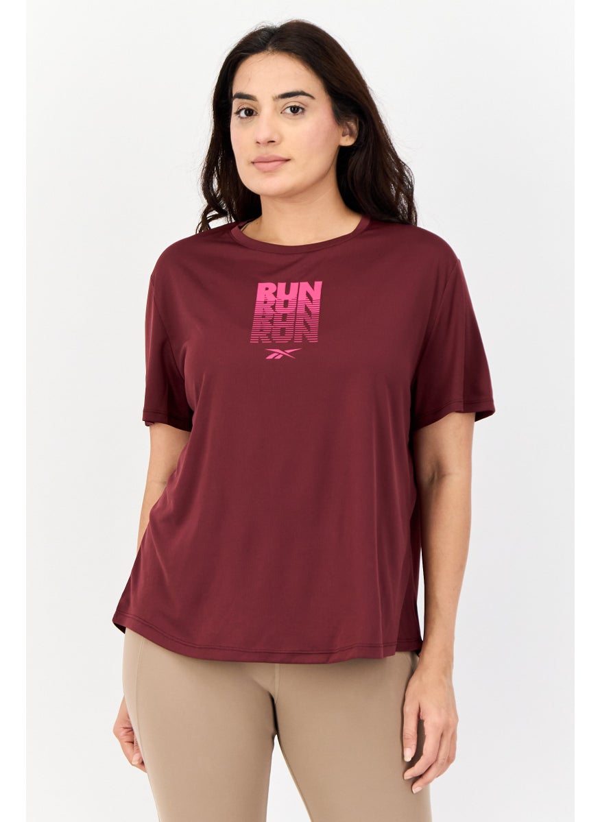 Reebok Women Sportswear Fit Short Sleeve Running Top, Maroon  - Image 1