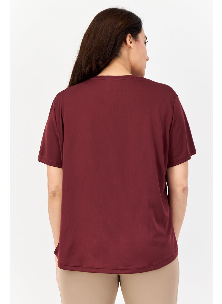 Reebok Women Sportswear Fit Short Sleeve Running Top, Maroon  - Image 4