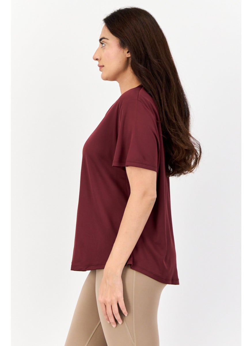 Reebok Women Sportswear Fit Short Sleeve Running Top, Maroon  - Image 2