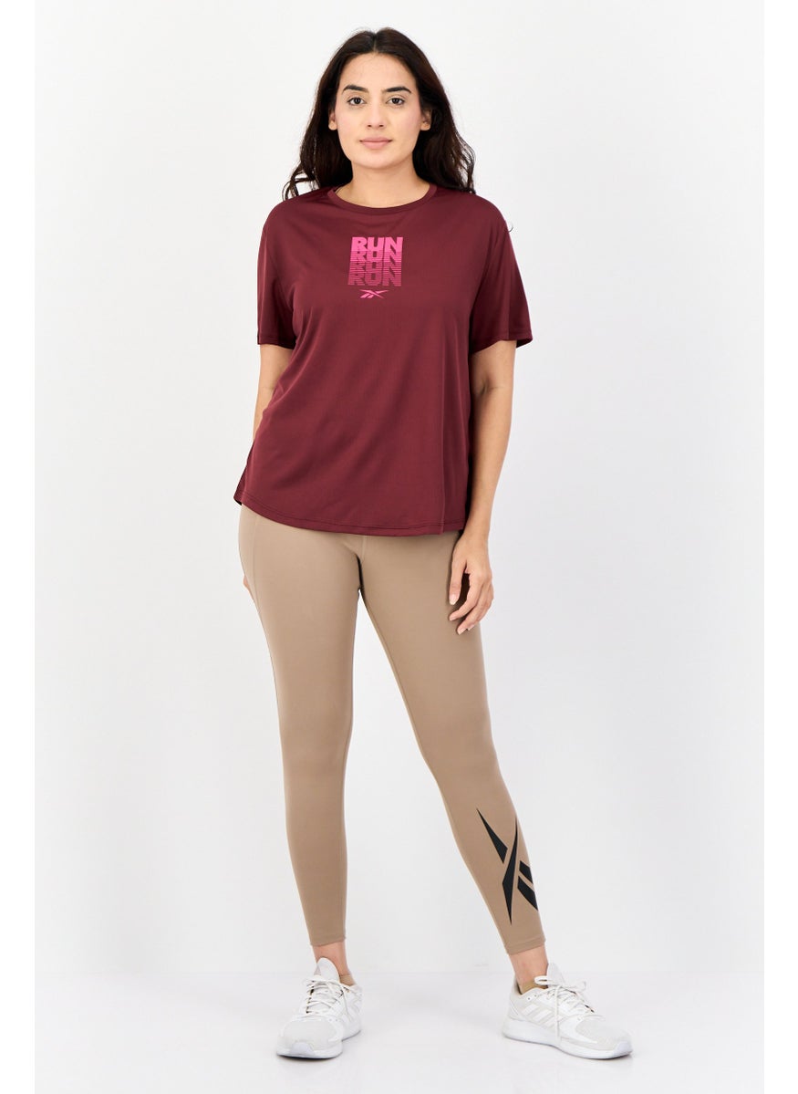 Reebok Women Sportswear Fit Short Sleeve Running Top, Maroon  - Image 3