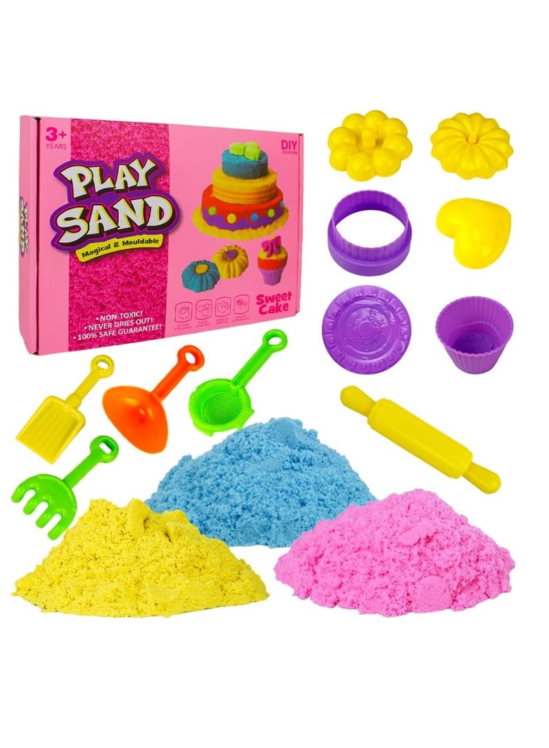UKR Magical Moldable Play Sand Kit – 750g DIY Sweet Cake Sand Molds & Tools – Sensory Play Sand for Indoor & Outdoor Fun (Cake Creations) - Image 1