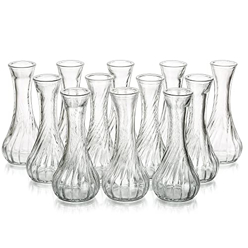 Glass Bud Vase Set of 12  Hewory Small Vases for Flowers Clear Bud Vases in Bulk Cute Glass Vases for Centerpieces Mini Floral Vase for Wedding Events Home Decor Table Centerpiece