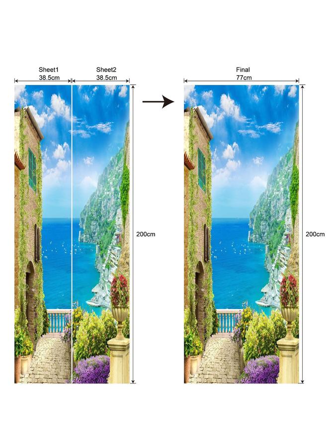الأزرق جي دبليو ملصق زخرفة سلسلة المناظر الطبيعية ، ملصق باب محاكاة ، غرفة نوم مقاومة للماء ، غرفة المعيشة ، غرفة نوم قابلة للإزالة ، تم تجديد ملصق الحائط pvc - Image 1
