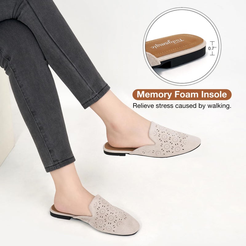 FUDYNMALC Womens Mules Flats Shoes: Casual Closed Toe Suede Backless Loafers Comfortable Dressy Slip-on Slides Footwear Beige - Image 5
