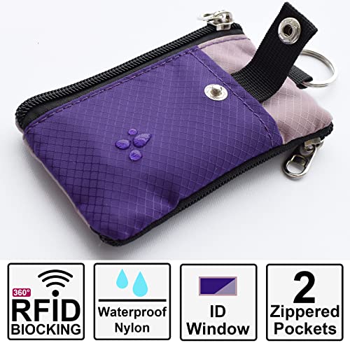 CHENSPRX Minimalist RFID Blocking Small Wallet with ID Window,WaterResistant Zip Id Case Wallet with Lanyard Keychain for Cards,Cash,Travel,Women,Men (Purple+LightPurple) - Image 2