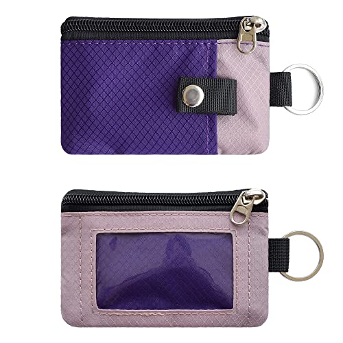 CHENSPRX Minimalist RFID Blocking Small Wallet with ID Window,WaterResistant Zip Id Case Wallet with Lanyard Keychain for Cards,Cash,Travel,Women,Men (Purple+LightPurple) - Image 3