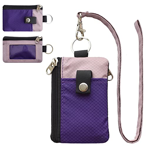 CHENSPRX Minimalist RFID Blocking Small Wallet with ID Window,WaterResistant Zip Id Case Wallet with Lanyard Keychain for Cards,Cash,Travel,Women,Men (Purple+LightPurple) - Image 1