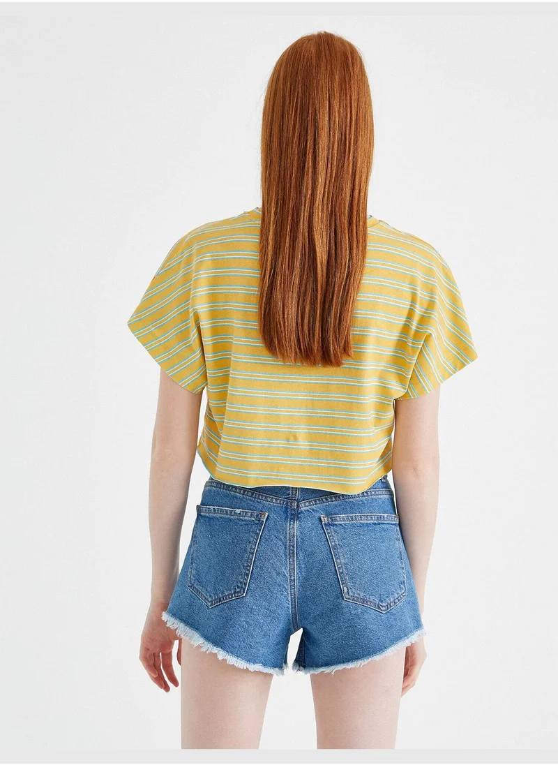 كوتون Printed T-Shirt Striped Cotton