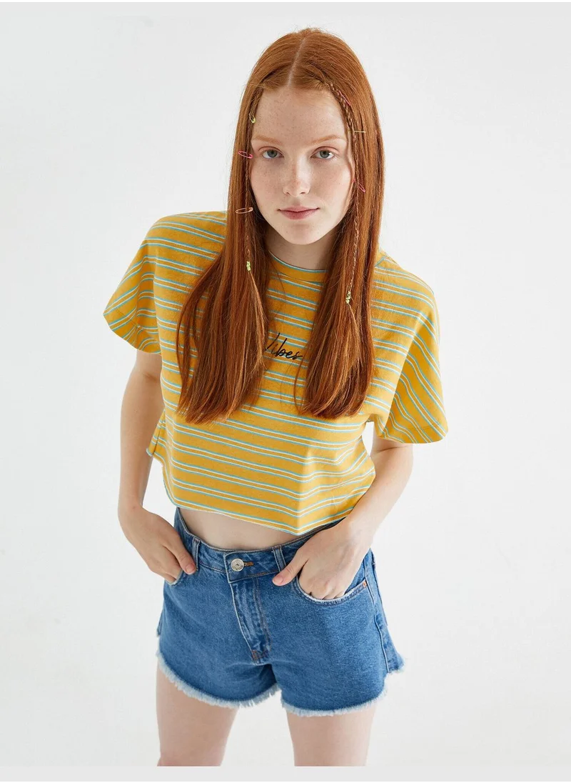 كوتون Printed T-Shirt Striped Cotton