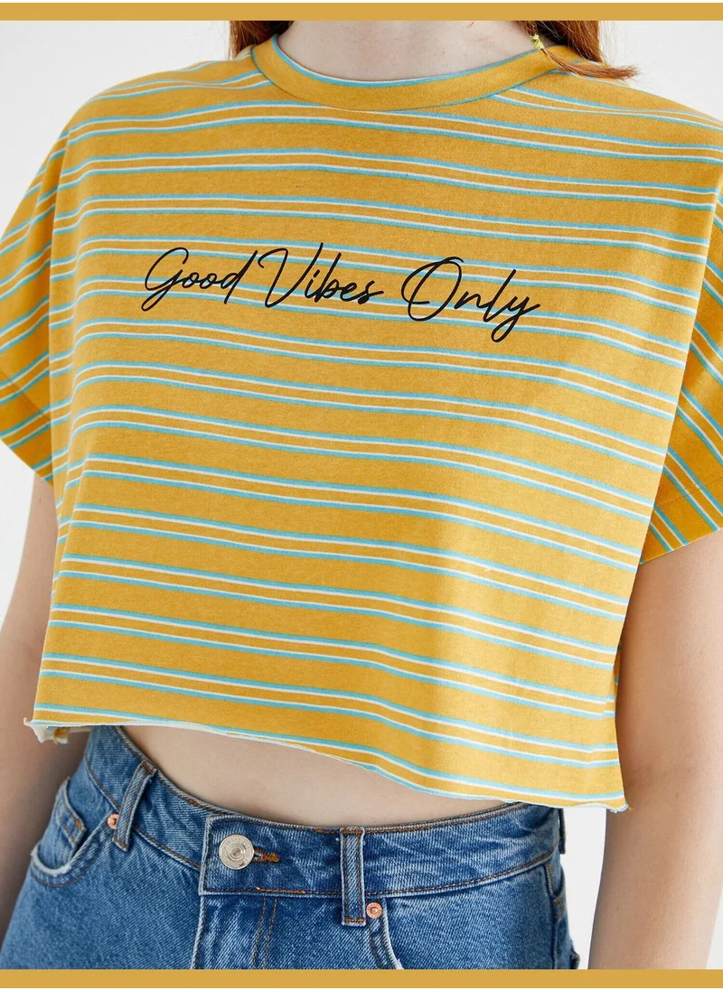 كوتون Printed T-Shirt Striped Cotton