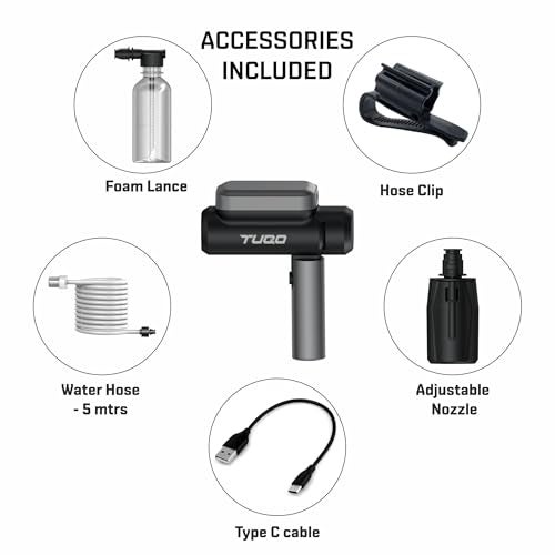 TUQO Cordless Pressure Washer | 4000mAh Rechargeable Battery | Type-C Charging | Portable Washer Gun with Adjustable Nozzle & 5M Hose for Car, Bike, Cycle,Roof & Floor Cleaning | CDW400 - Image 4