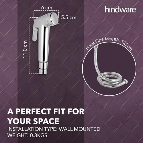 Hindware F160110CP Brisk Health Faucet | Made of ABS | 1.25 Metre Long Stainless Steel Flexible Tube and ABS Wall Hook - Jet Spray for Bathroom | Chrome Plated | 1-Year Brand Warranty - Image 3