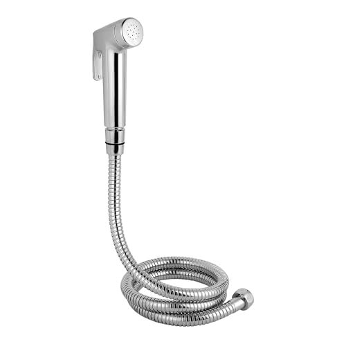 Hindware F160110CP Brisk Health Faucet | Made of ABS | 1.25 Metre Long Stainless Steel Flexible Tube and ABS Wall Hook - Jet Spray for Bathroom | Chrome Plated | 1-Year Brand Warranty - Image 1