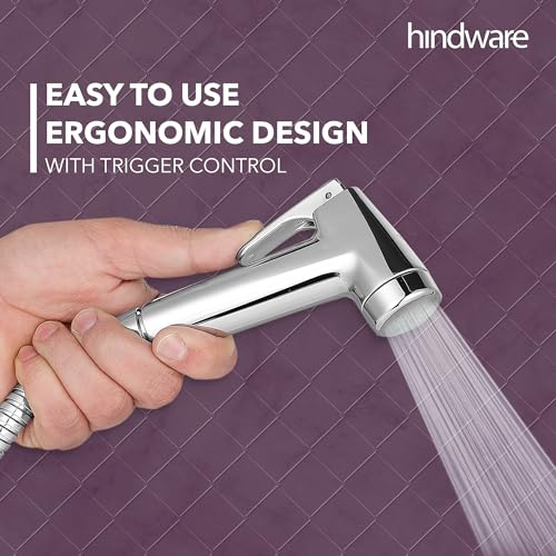 Hindware F160110CP Brisk Health Faucet | Made of ABS | 1.25 Metre Long Stainless Steel Flexible Tube and ABS Wall Hook - Jet Spray for Bathroom | Chrome Plated | 1-Year Brand Warranty - Image 4