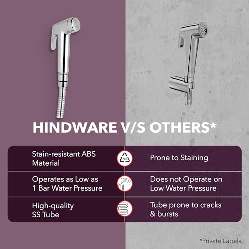 Hindware F160110CP Brisk Health Faucet | Made of ABS | 1.25 Metre Long Stainless Steel Flexible Tube and ABS Wall Hook - Jet Spray for Bathroom | Chrome Plated | 1-Year Brand Warranty - Image 5