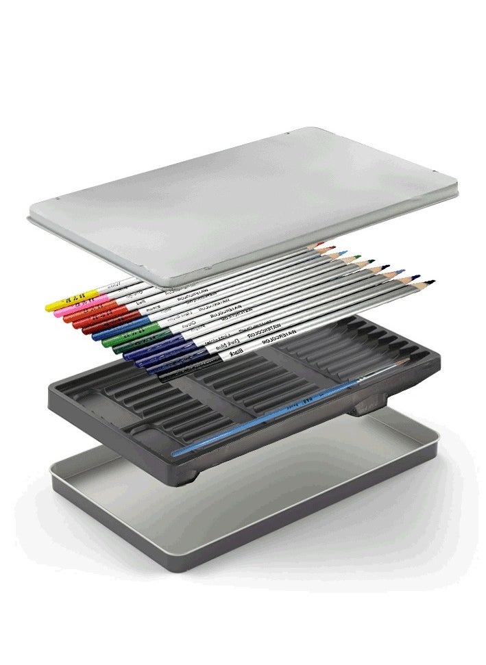 H&B - 12 Colors Watercolor Pencils With Brush for Art Drawing Student School Supply - Image 1