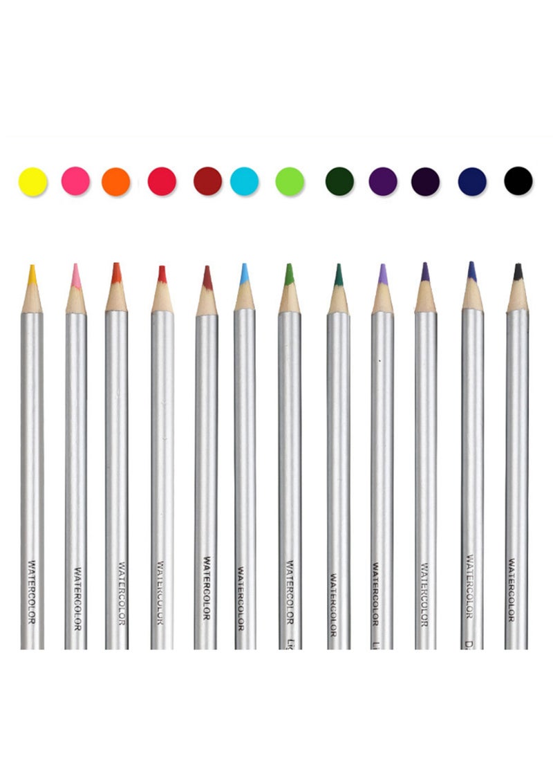 H&B - 12 Colors Watercolor Pencils With Brush for Art Drawing Student School Supply - Image 1