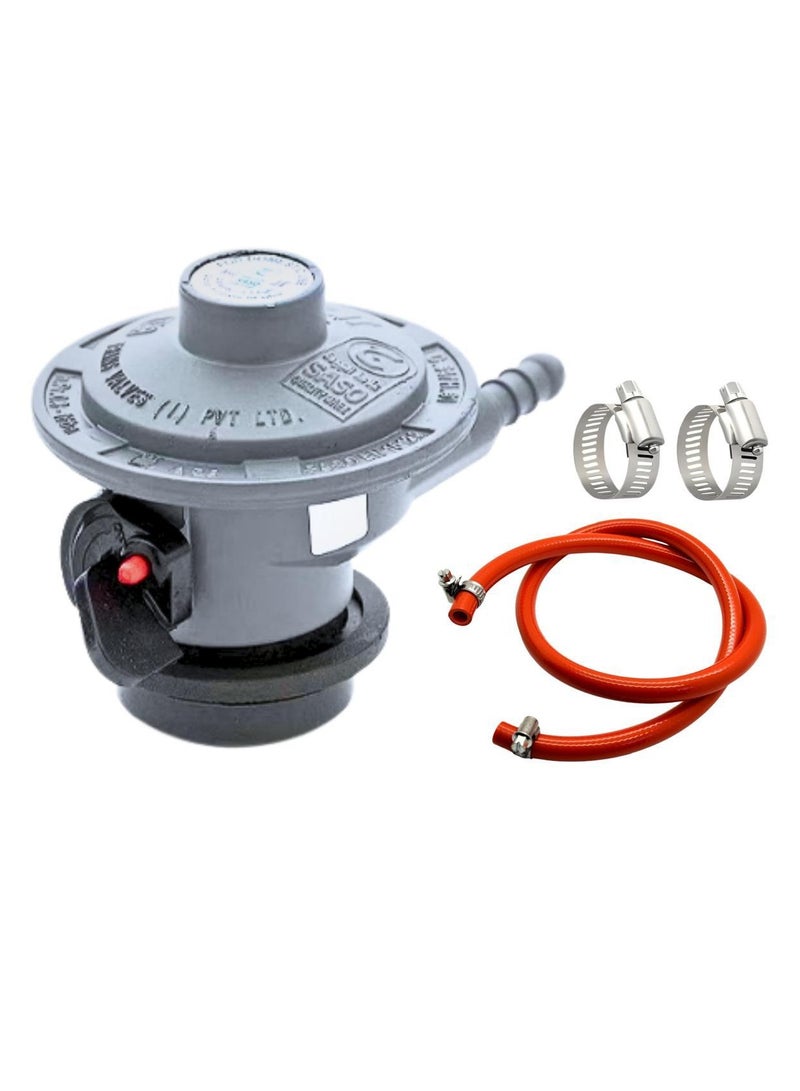 Gas Regulator 50 mbar Domestic LPG Cylinder with 2 Meter High Pressure Gas Hose & 2 Hose Clamps