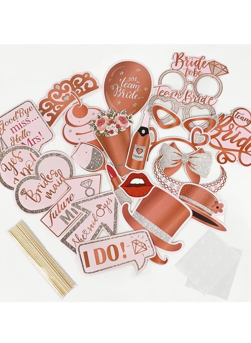 Hen Party Decoration-25Pcs Photo Booth Props,Rose Gold Team Bride and Groom Selfie Props Paper Photo Frame Hen Party Accessories for Wedding Engagement Bridal Shower Bachelorette Hen Do Party Games - Image 5