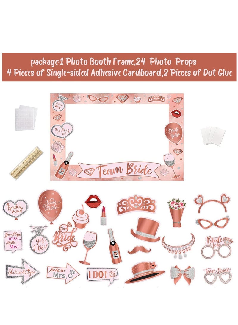 Hen Party Decoration-25Pcs Photo Booth Props,Rose Gold Team Bride and Groom Selfie Props Paper Photo Frame Hen Party Accessories for Wedding Engagement Bridal Shower Bachelorette Hen Do Party Games - Image 2