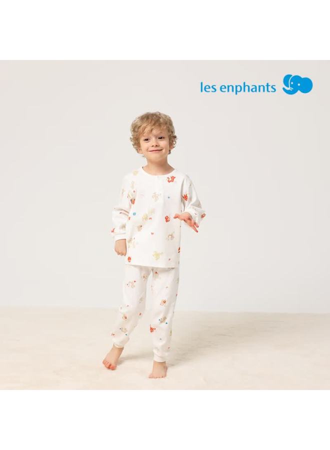 Les enphants Liyingfang Baby Children's Underwear Set Autumn Clothes Autumn Pants Autumn Pajamas Auspicious Paper-cut Design (two Buttons) 110 CM - Image 1