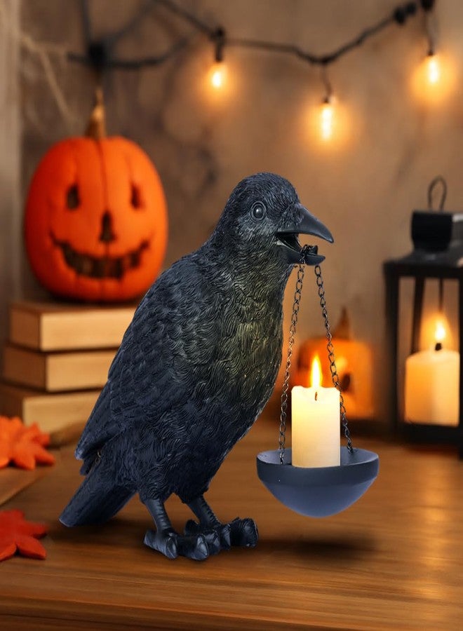 Dlfghos Gothic Home Decor Raven Lamp Tealight Candle Holder Halloween Decorations Indoor Fake Crow Light Holder Resin Black Bird Statue for Living Room Fireplace Entrance Holiday Spooky Ornaments - Image 2