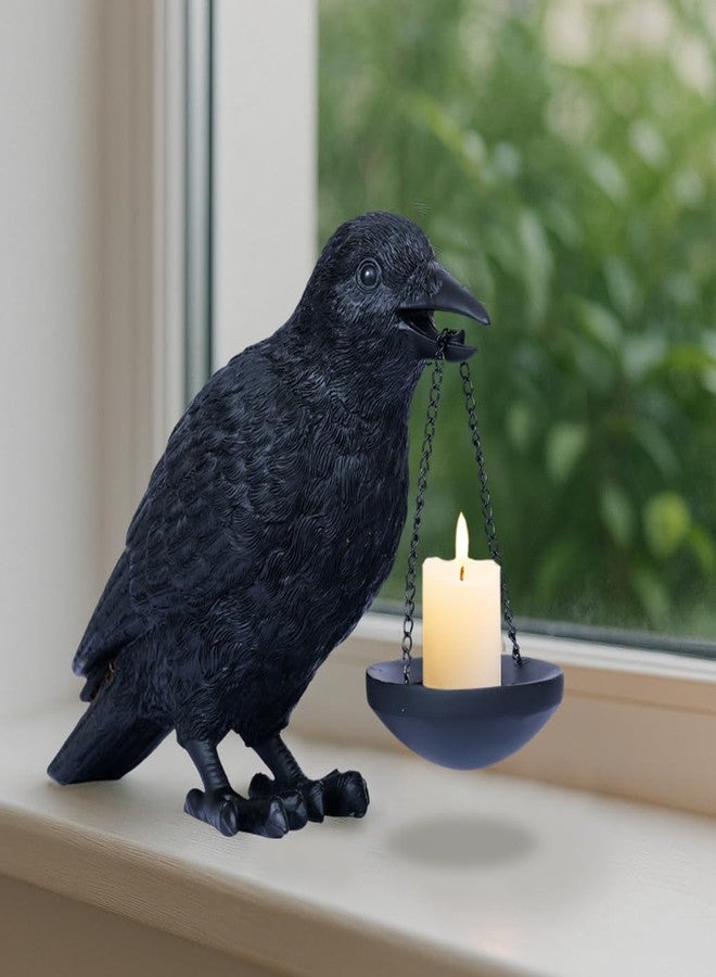 Dlfghos Gothic Home Decor Raven Lamp Tealight Candle Holder Halloween Decorations Indoor Fake Crow Light Holder Resin Black Bird Statue for Living Room Fireplace Entrance Holiday Spooky Ornaments - Image 4