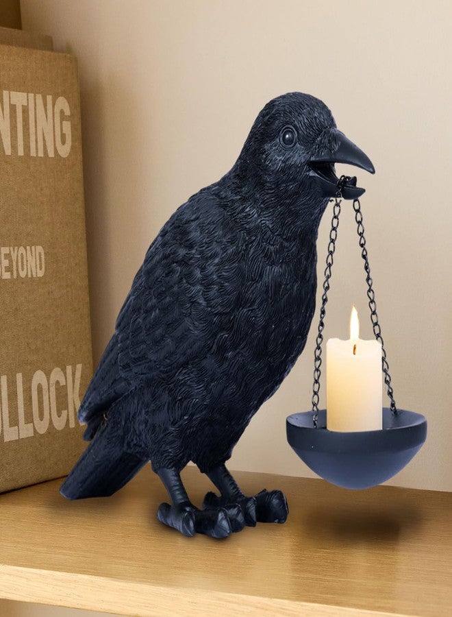 Dlfghos Gothic Home Decor Raven Lamp Tealight Candle Holder Halloween Decorations Indoor Fake Crow Light Holder Resin Black Bird Statue for Living Room Fireplace Entrance Holiday Spooky Ornaments - Image 1