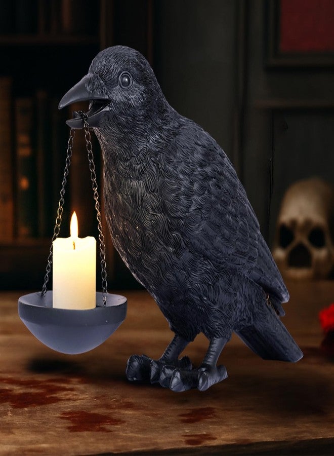 Dlfghos Gothic Home Decor Raven Lamp Tealight Candle Holder Halloween Decorations Indoor Fake Crow Light Holder Resin Black Bird Statue for Living Room Fireplace Entrance Holiday Spooky Ornaments - Image 3