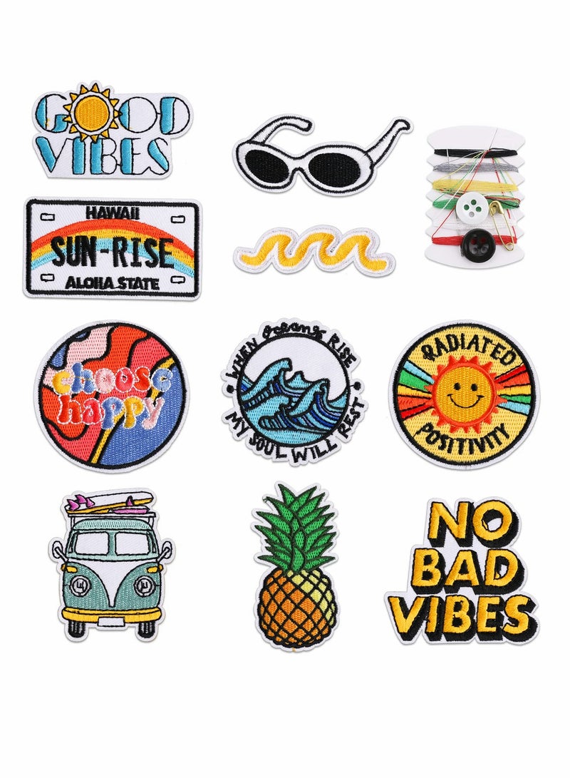 10 Pieces Iron On Patches and Embroidered Iron On Patches for Clothing with Sewing Kit for Jackets Backpacks Jeans Backpacks and Clothes Each Embroidered Patch - Image 1